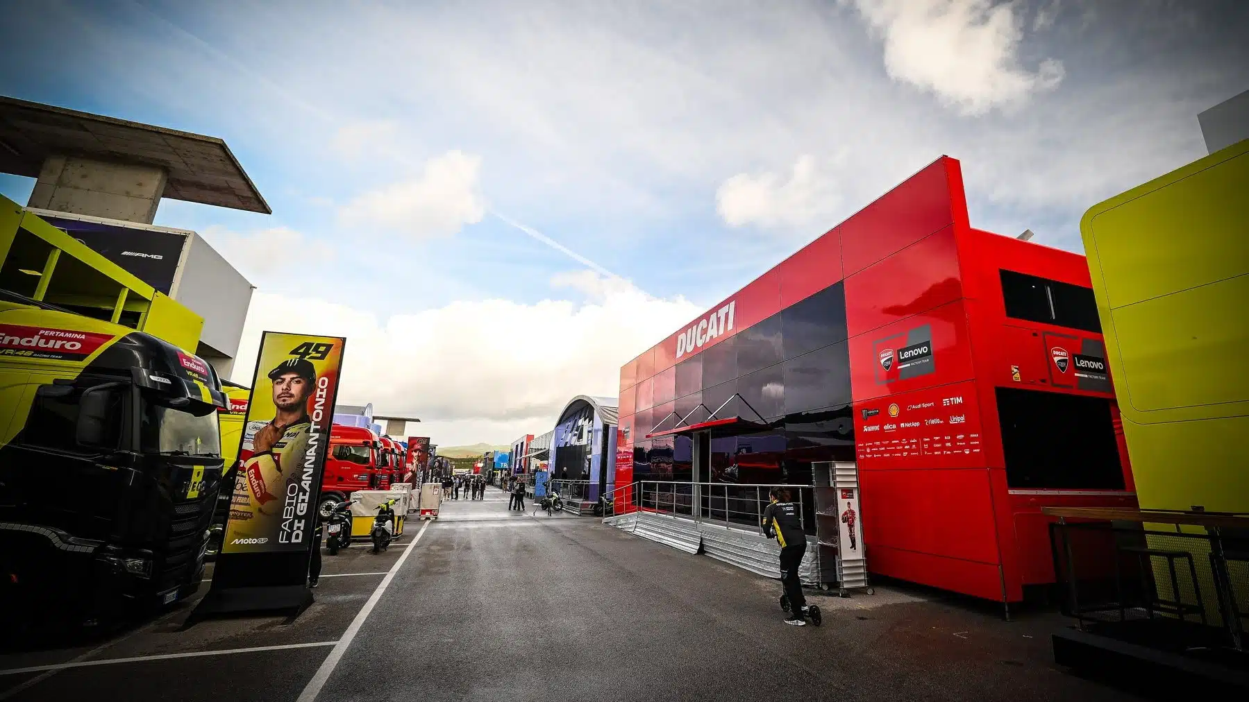The MotoGP paddock today – packed with huge hospitality units that wine and dine teams and guests.