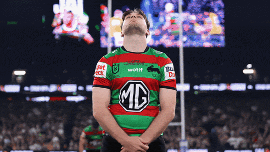 Jai Arrow takes the field at Allianz Stadium for the Rabbitohs on Friday night.