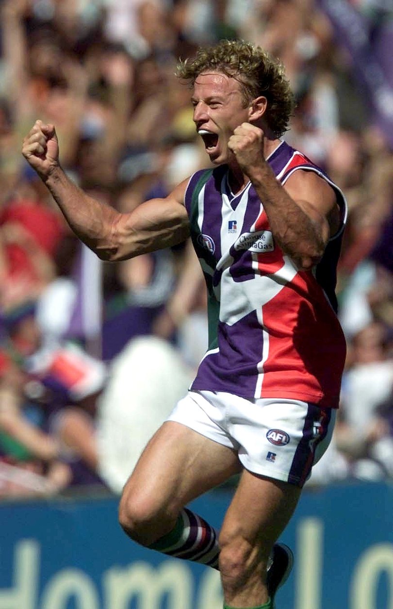 McManus celebrates a goal in 2001.