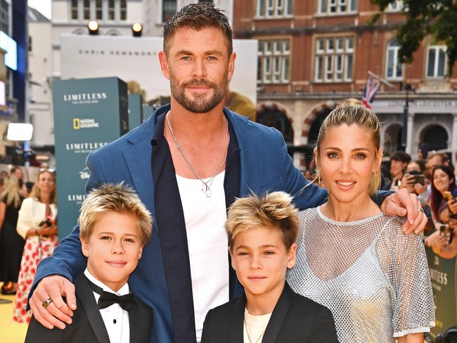 Chris Hemsworth and Elsa Pataky with two of their children, twins Tristan and Sasha. 