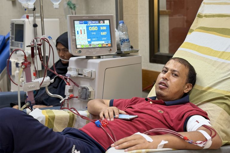 A patient undergoes a kidney dialysis session amid ongoing challenges and shortages of medical supplies