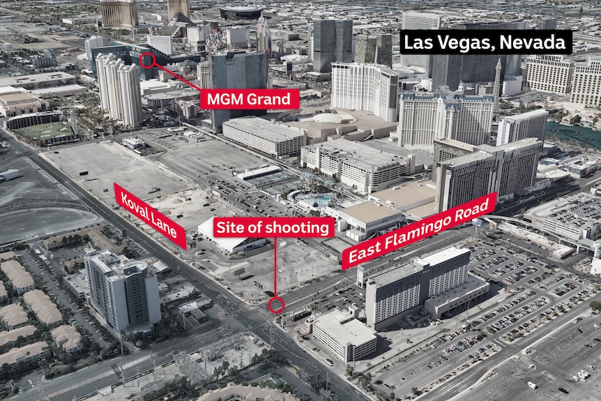 A map of Las Vegas, Nevada showing the site of the Tupac Shakur shooting