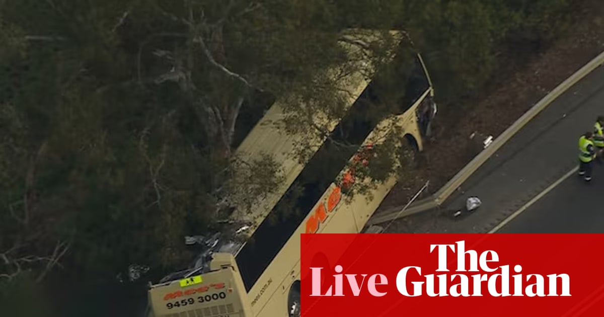 Australia news live: Man dead and multiple people injured after bus collides with two cars in Victoria; workers on 13 Bathla sites stood down as funding runs out | Australia news