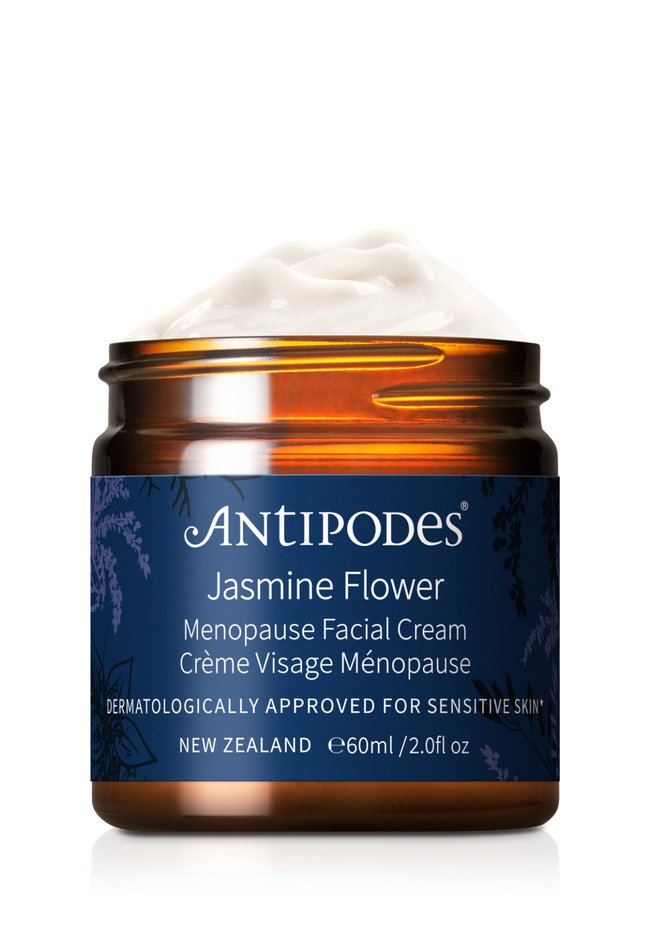 Antipodes Jasmine Flower Menopause Facial Cream is designed to soothe and hydrate skin that can become drier or more sensitive during perimenopause and menopause.
