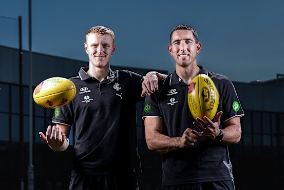 Carlton teammates Harry Dean and Jacob Weitering.
