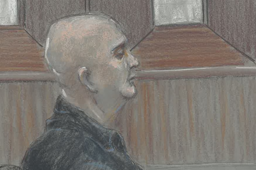 A sketch of a man in the dock