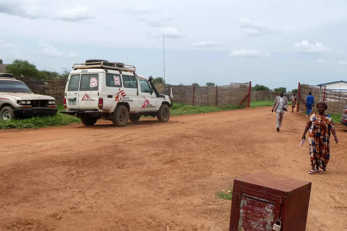 A Doctors without Borders vehicle at the entrance of Ameth-Bek Hospital in the Abyei region on the border of Sudan and South Sudan.