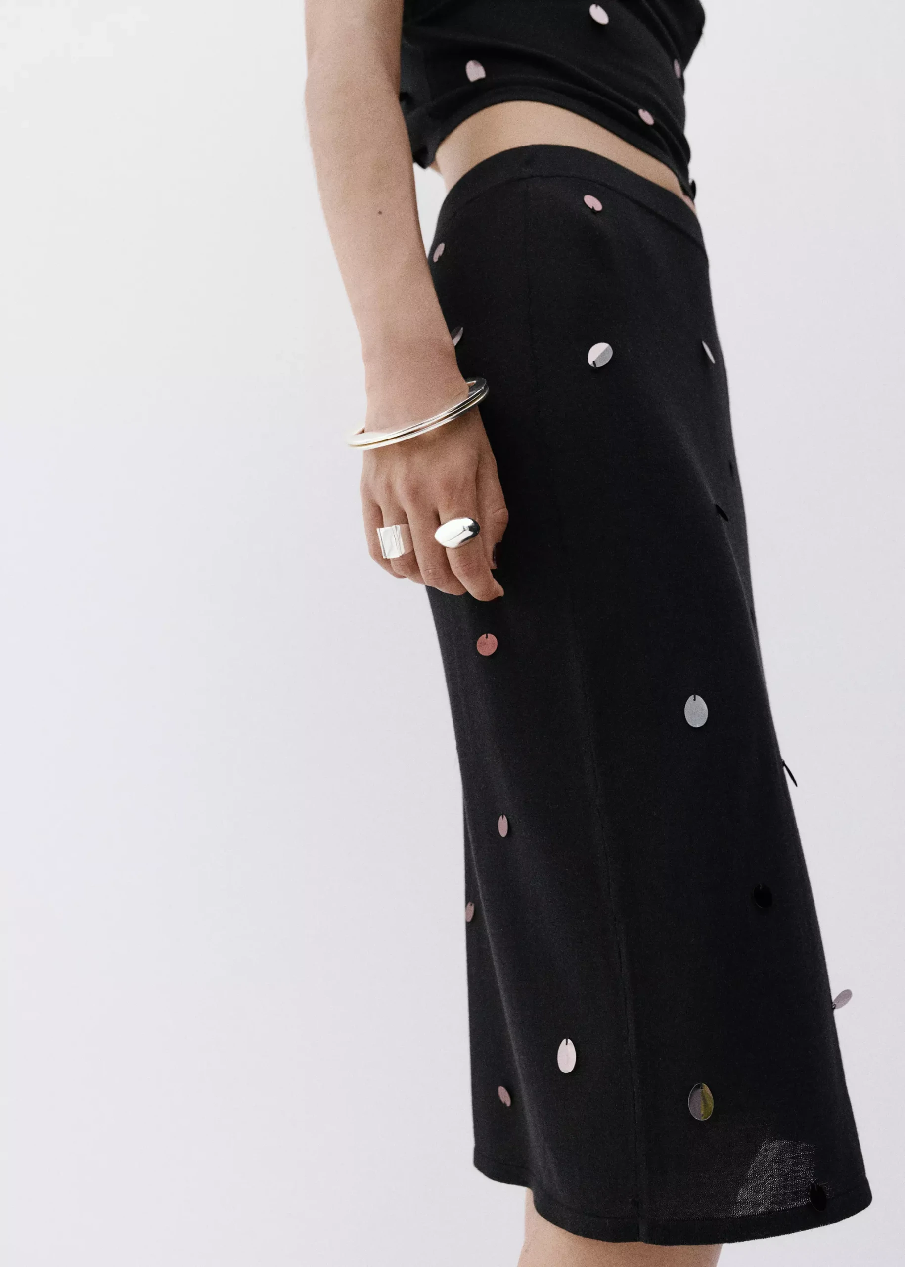Midi Sequin Knit Skirt - Women | Mango United Kingdom