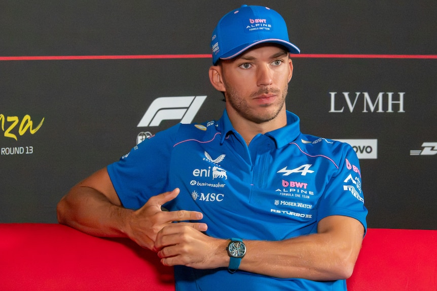 Pierre Gasly at a media conference at the Italian Grand Prix.