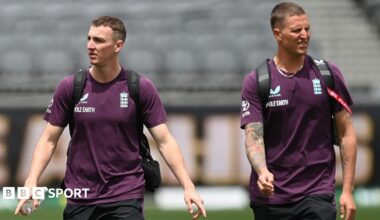 Harry Brook and Brydon Carse after a training session while playing for England