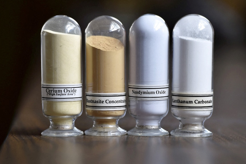 Samples of rare earth minerals in vials