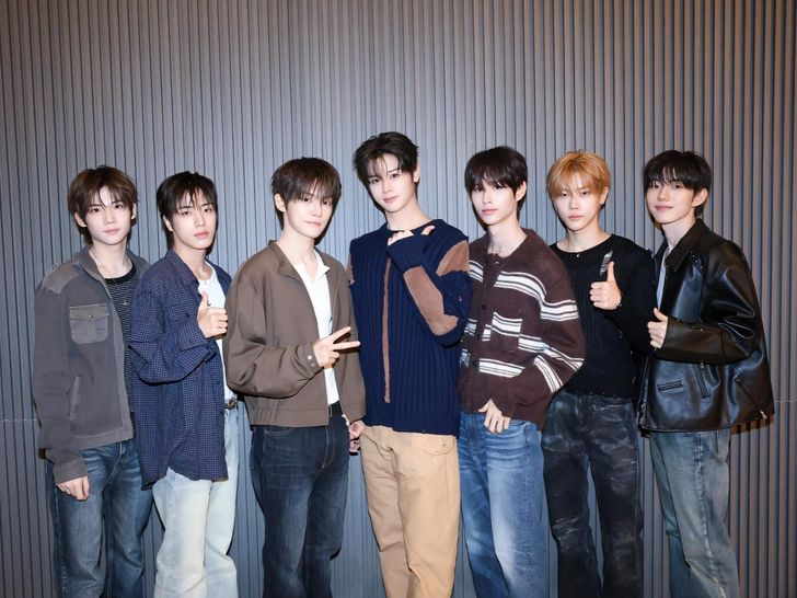 Members of K-pop boy band CLOSE YOUR EYES, from left, Kenshin, Song Seung-ho, Jeon Min-wook, Ma Jingxiang, Kim Sung-min, Jang Yeo-jun and Seo Kyoung-bae, pose during a press conference at a hotel in Seoul's Seocho District, Wednesday. Courtesy of UNCORE