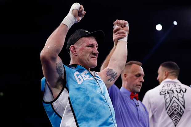 Paul Gallen celebrates winning against Sonny Bill Williams.