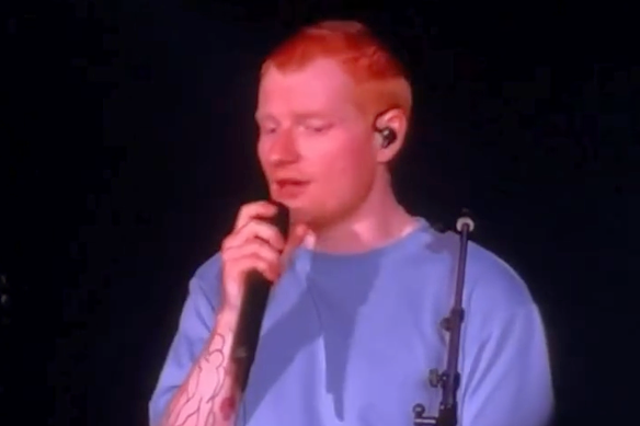 An emotional Ed Sheeran addresses the crowd in Philadelphia.