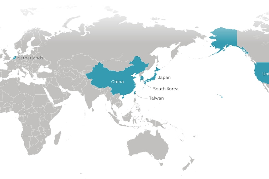 A map showing the Asia Pacific region with Taiwan, Japan, South Korea and the Netherlands highlighted.