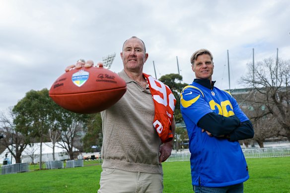 Touch down: Former Geelong and NFL star Ben Graham, and St Kilda great Nick Riewoldt, will play a key role in Seven’s broadcast between the San Francisco 49ers and Los Angeles Rams.