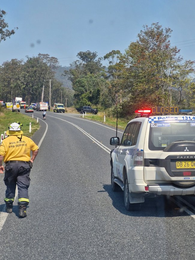 Booral Rural Fire Brigade warned the road would remain closed for several hours.