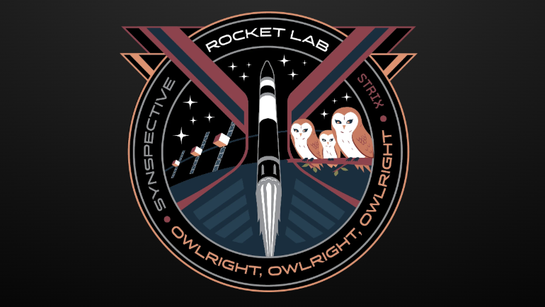 The patch for Rocket Lab's "Owlright, Owlright, Owlright" mission.