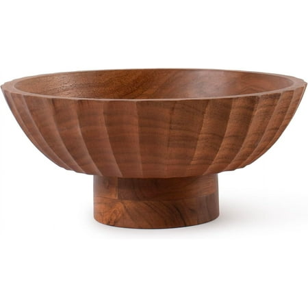 Luxe Designs | Acacia Wood Footed Bowl&ndash; Handcrafted Decorative Fruit Bowl With Elegant Carving Design for Dining, Serving, and Home D&eacute;cor- 12 Inch Wooden Pedestal Bowls