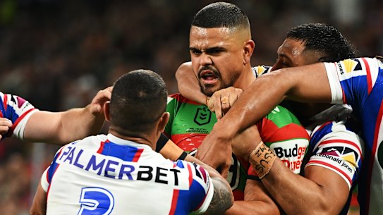 Latrell Mitchell and Dane Gagai go head-to-head last Friday night.