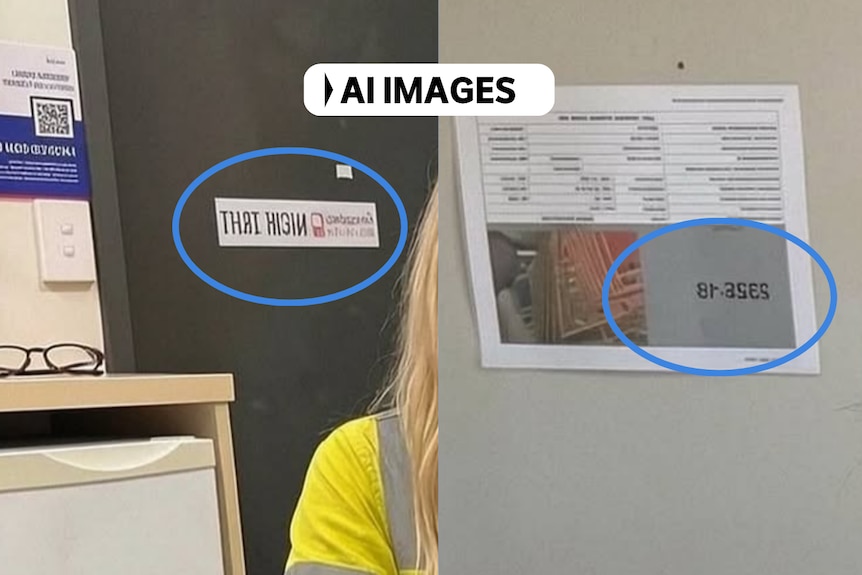 A composite of AI generated images showing hallmark signs of generative AI use