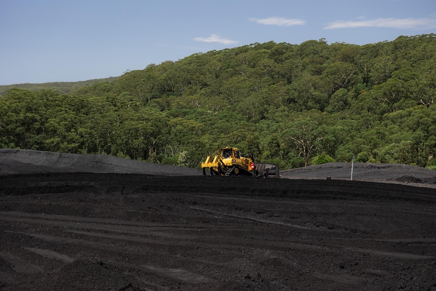 Coal field with a bulldozer on top