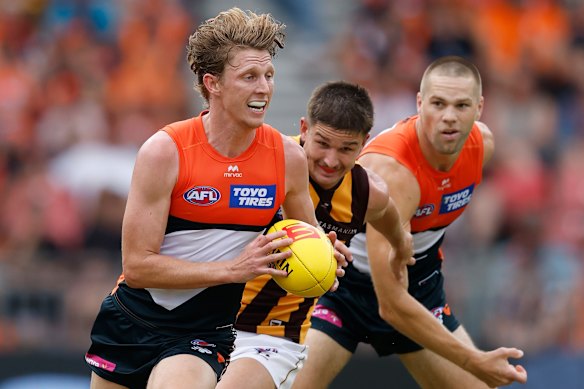 On the run: Giants playmaker Lachie Whitfield is a star.