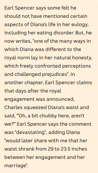Earl Spencer claims Charles squeezed Diana's waist after they got engaged and said "Oh, a bit chubby here".