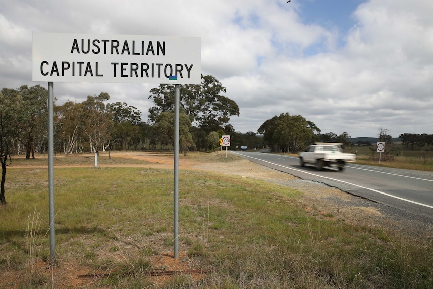 A road sign for motorists to let them know they are entering the ACT. 