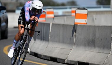 Brandon McNulty during the Men's Elite individual time trial at the 2026 UCI Road World Championships in Montreal. (Photo by Andrej Ivanov / AFP via Getty Images)