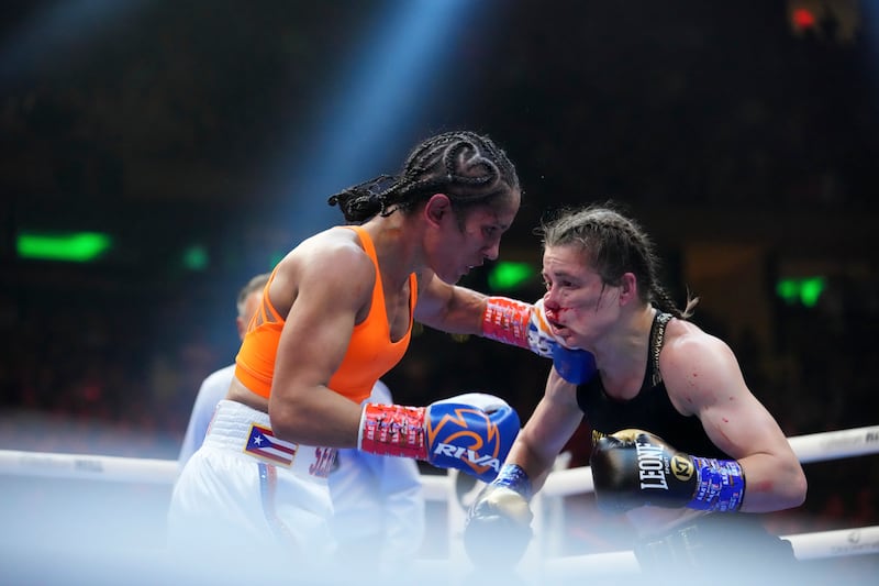 Amanda Serrano and Katie Taylor in action at Madison Square Garden. Photograph: Erick W Rasco/Sports Illustrated via Getty Images
