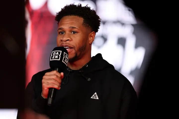 Devin Haney at the weigh-in for Teofimo Lopez-Shakur Stevenson on January 30, 2026.