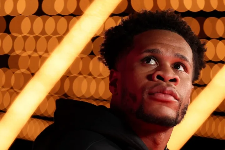 Devin Haney at the weigh-in for Teofimo Lopez-Shakur Stevenson on January 30, 2026.