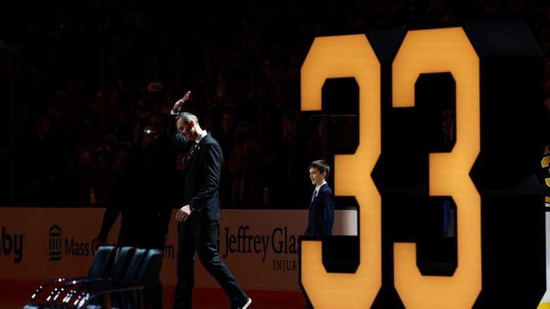Former Boston Bruin Zdeno Chara takes part in ceremonies as his #33 jersey is retired and raised to the rafters before a game between the Seattle Kraken and the Boston Bruins at the TD Garden on January 15, 2026 in Boston, Massachusetts.