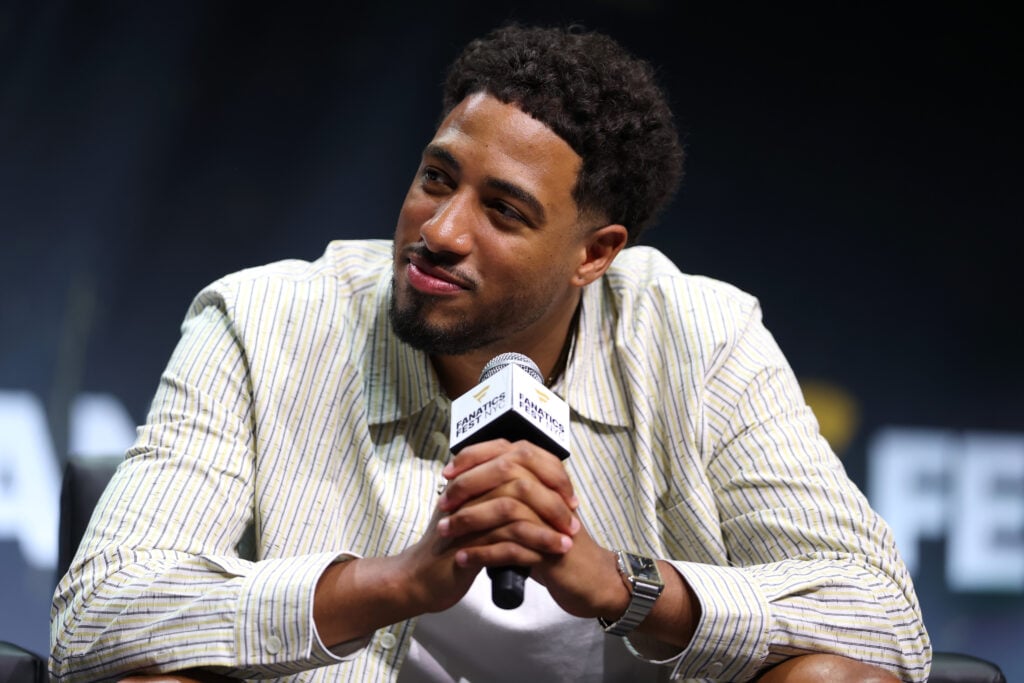 Tyrese Haliburton speaks onstage during the mind the game panel at Fanatics Fest NYC 2026 at Jacob Javits Center.