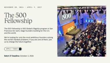 500 Global Batch 37: Join The 500 Fellowship in San Francisco With Up to $50K Upfront