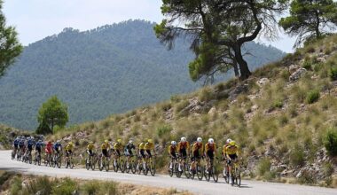 The peloton during Stage 10 of the 2026 Vuelta a Espa&ntilde;a. (Photo by Tim de Waele/Getty Images)