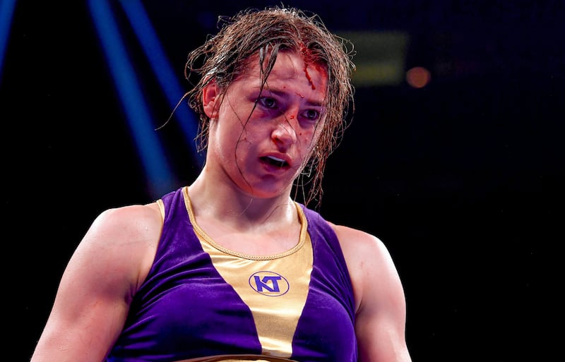 Katie Taylor during her Undisputed Female World Lightweight Championship fight with Delfine Persoon at Madison Square Garden in New York. Photograph: Stephen McCarthy/Sportsfile via Getty Images