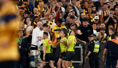 AFL condemns fans who threw bottles at umpires at MCG after Hawthorn v Brisbane preliminary final