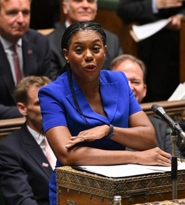 A handout photograph taken and released by the UK Parliament on September 3, 2025 shows Britain's main opposition Conservative Party leader Kemi Badenoch speak during the weekly session of Prime Minister's Questions (PMQs). (Photo by House of Commons / AFP) / RESTRICTED TO EDITORIAL USE - MANDATORY CREDIT " AFP PHOTO / House of Commons " - NO USE FOR ENTERTAINMENT, SATIRICAL, MARKETING OR ADVERTISING CAMPAIGNS - EDITORS NOTE THE IMAGE MAY HAVE BEEN DIGITALLY ALTERED AT SOURCE TO OBSCURE VISIBLE DOCUMENTS (Photo by HOUSE OF COMMONS/House of Commons/AFP via Getty Images)