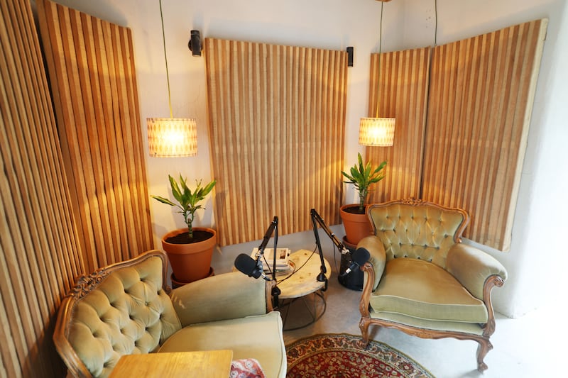 Harrison Gardner built his own sound insulation panels using sheep’s wool, hessian and wood. Photograph: Alan Betson/The Irish Times

