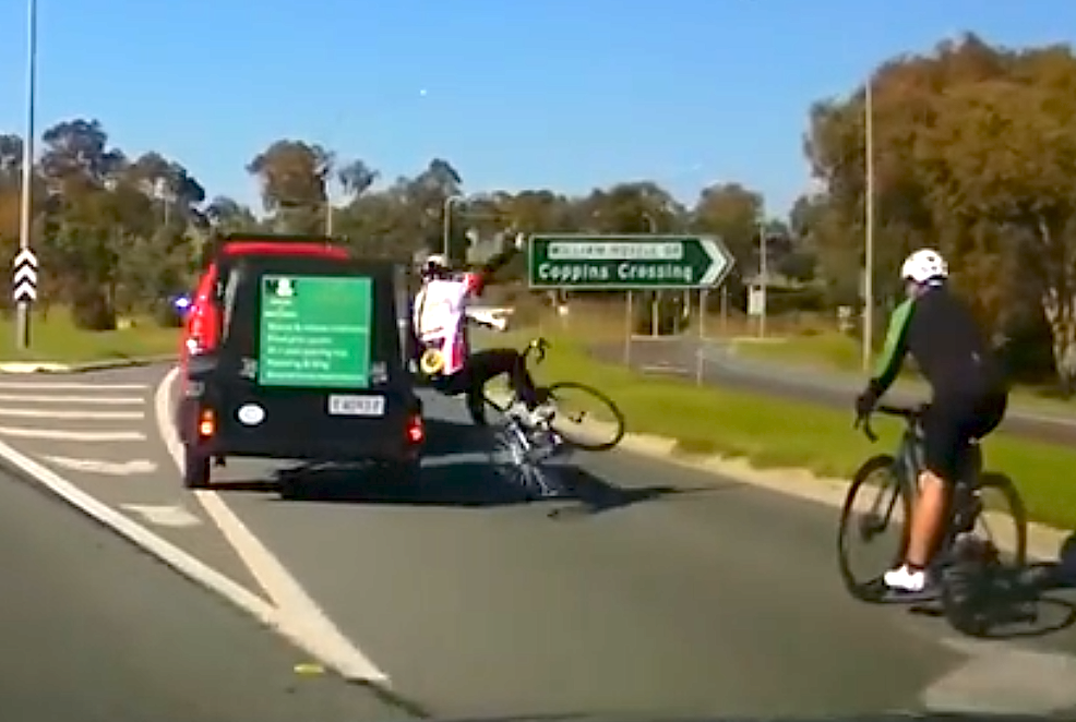 Dashcam image of the cyclist hit by a passing motorist in October last year.