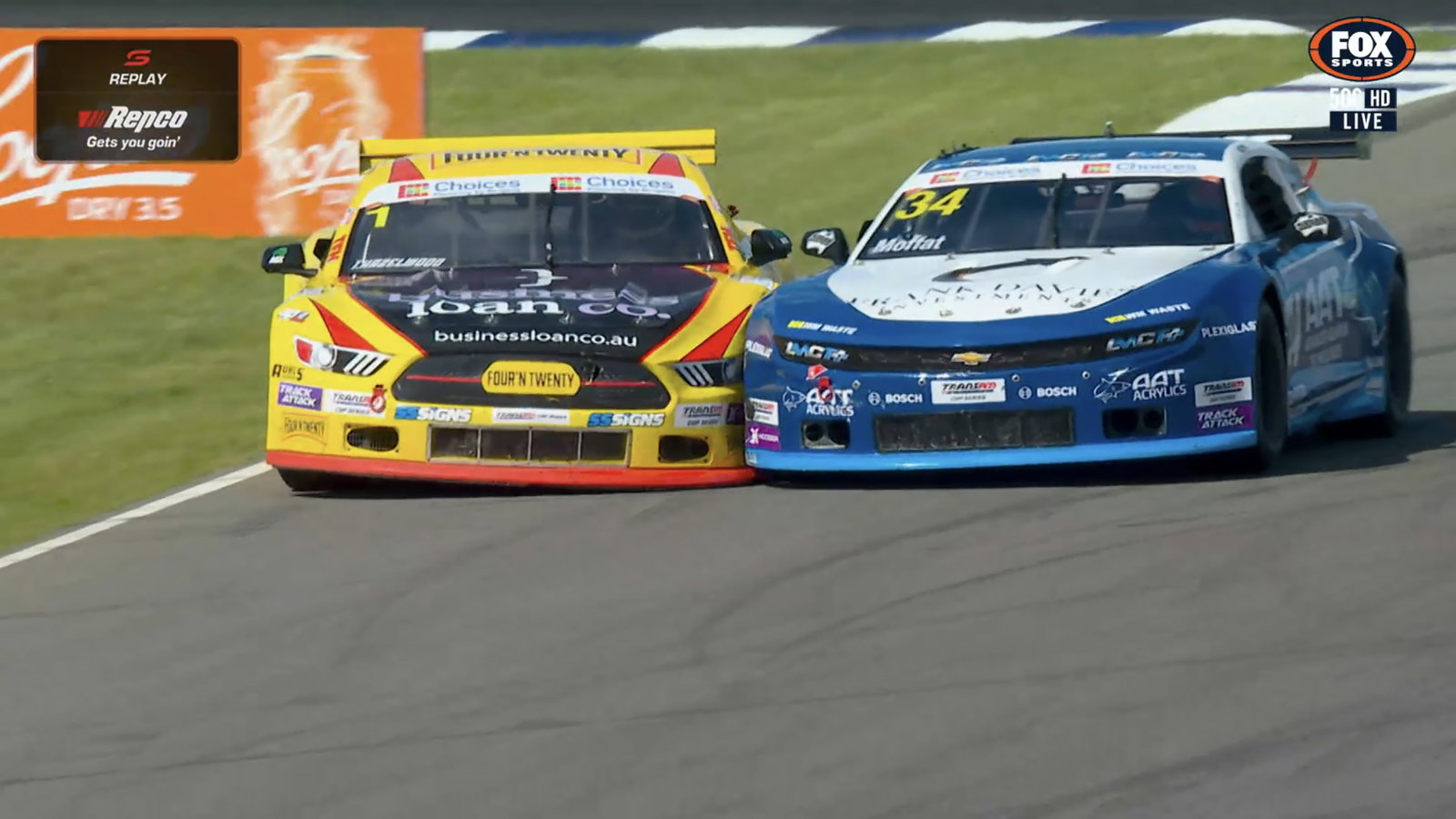 James Moffat and Todd Hazelwood came together on the final lap of Race 2 while fighting for the lead.