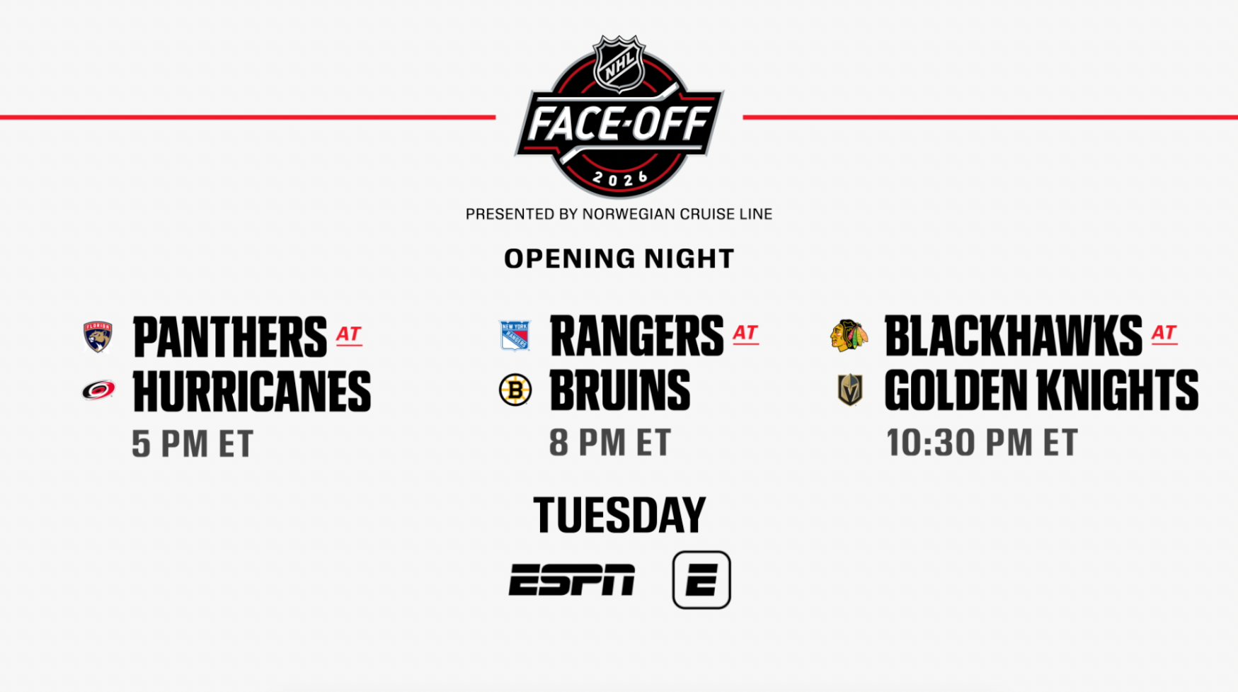 NHL on ESPN returns Tuesday with opening night tripleheader