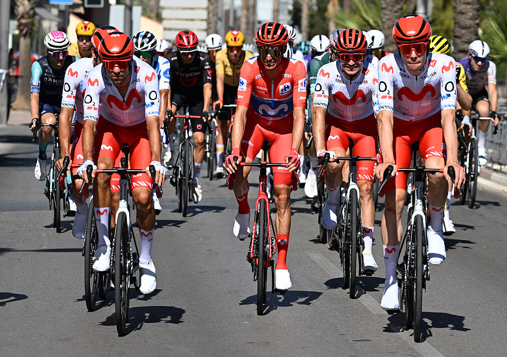 GRANADA, SPAIN - SEPTEMBER 13: Enric Mas of Spain and Movistar Team - Red Leader Jersey during the La Vuelta - 81st Tour of Spain 2026, Stage 21 a 112km stage from Granada to Granada / #UCIWT / on September 13, 2026 in Granada, Spain. (Photo by Tim de Waele/Getty Images)