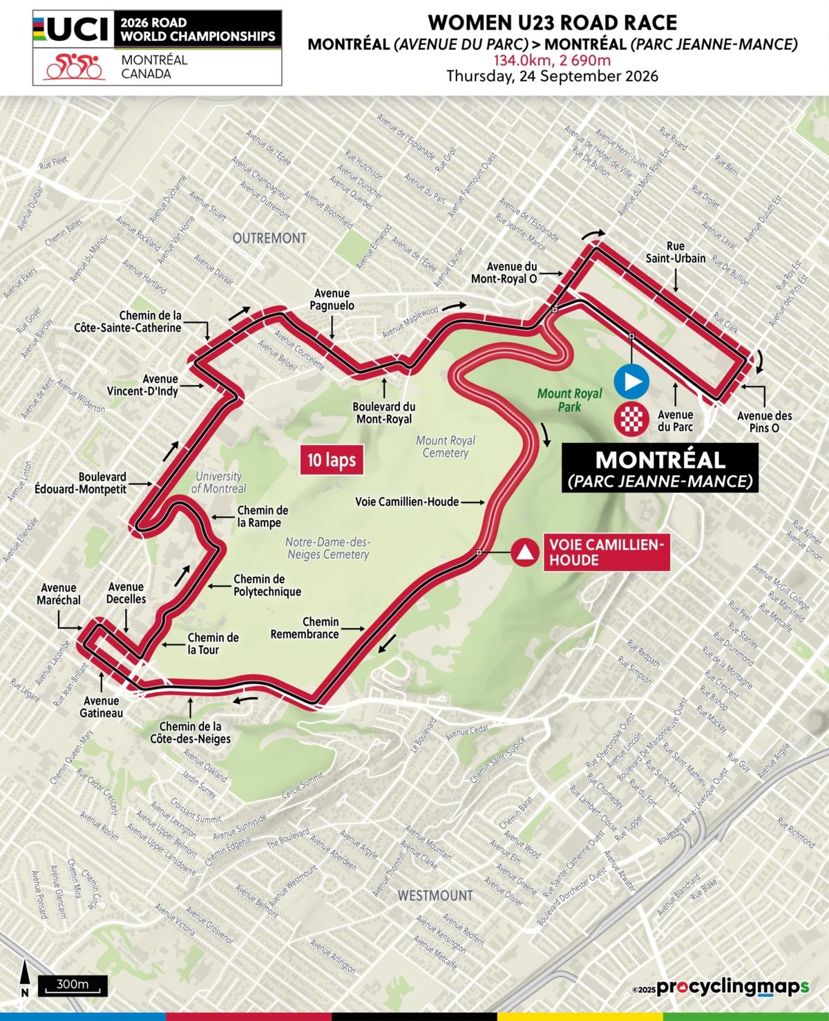 Route for the women's under-23 road race at the Road World Championships 2026