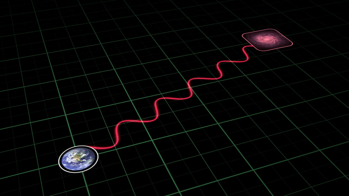 A NASA image showing how wavelengths of light are stretched - or redshifted - as the Universe expands. Credit: NASA/JPL-Caltech//R. Hurt (Caltech-IPAC)