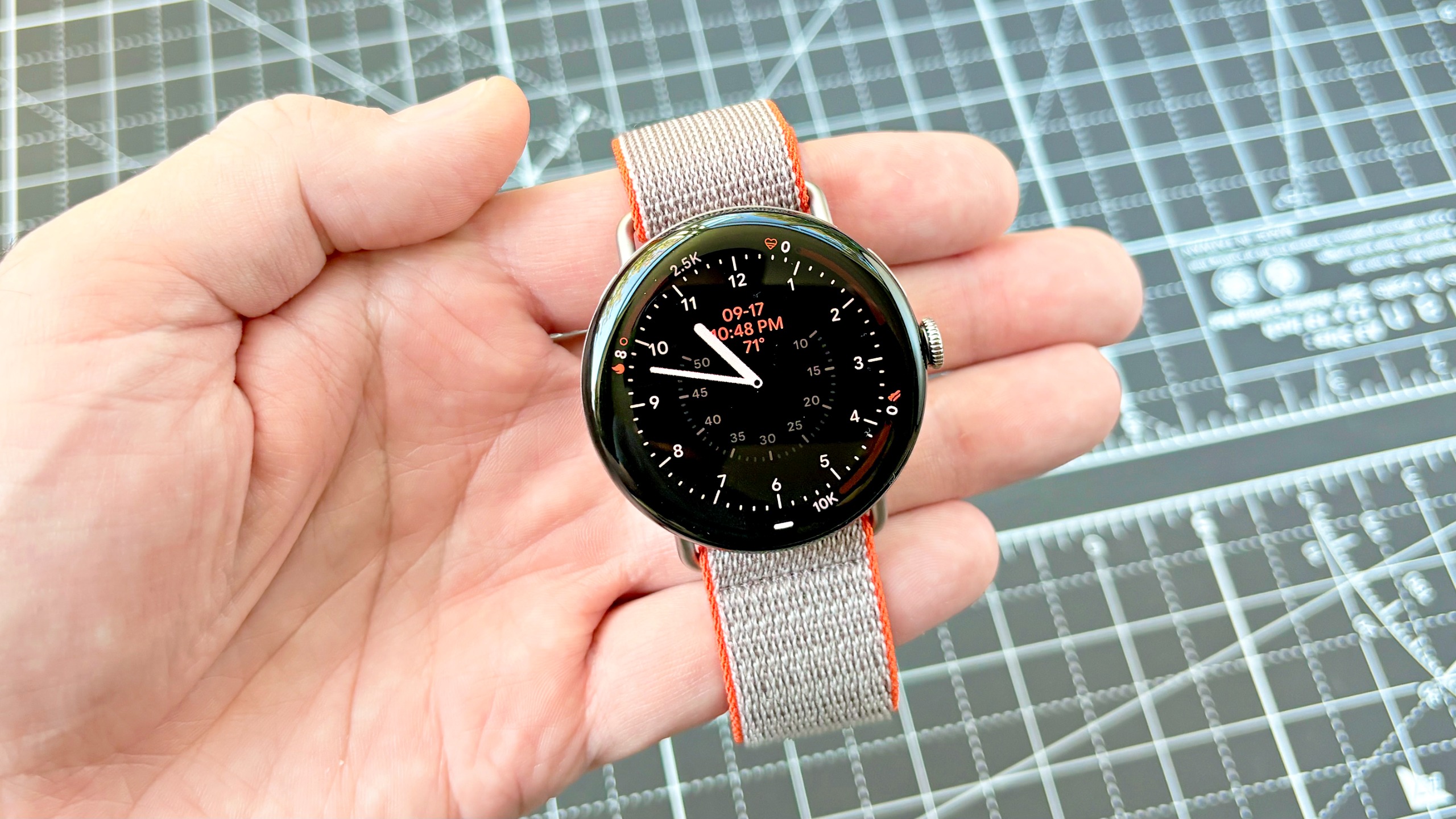 Close-up of the Google Pixel Watch 5 Stephen Curry special edition smartwatch