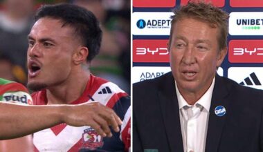 NRL 2026: Trent Robinson defends Spencer Leniu in press conference, video, Sydney Roosters vs South Sydney Rabbitohs