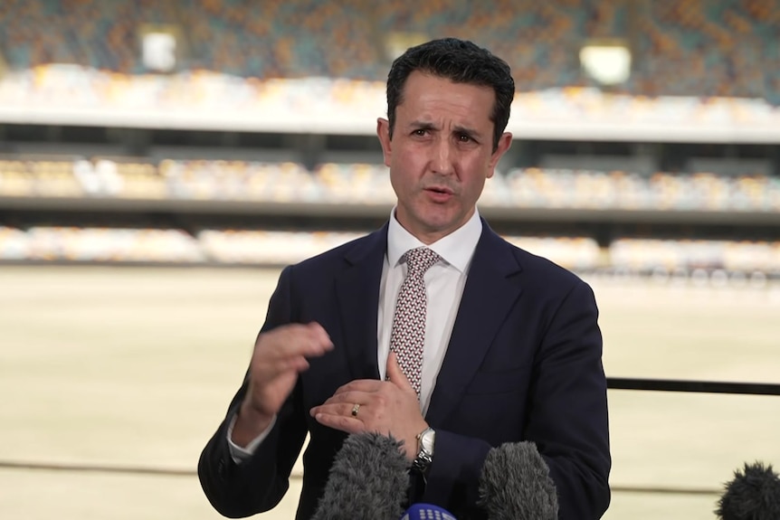 David Crisafulli speaks during a press conference at the Gabba.